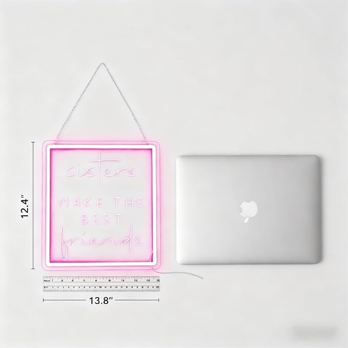 Sisters Make The Best Friends Neon Sign, Pink Led Wall Decor for Bedroom, Gift for Sister, Best Friend, BFF, USB Dimmable Aesthetic Room Decor for Girls, Unique Friendship Gift (13.8"x12.4")