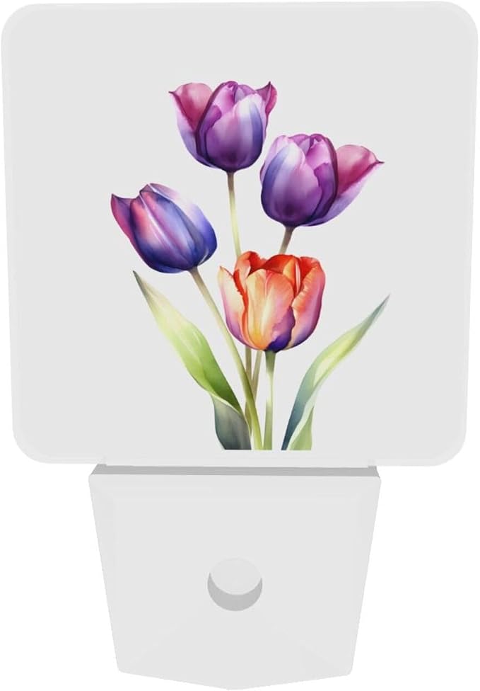 White and Black Cats Kitten Night Light 2-Pack, LED Plug-in Auto Sensor Floral Nightlights Set of 2 for Bedroom Bathroom Stairs
