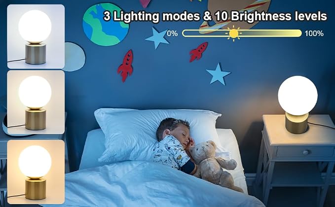 Modern Small Table Lamps,Opal Glass Bedside Table Lamp Gold | LED Dimmable with 3 Colors Desk Lamp,Gold Bedside Desk Lamp for Bedroom Living Room Nightstand Simple Design Small Lamp