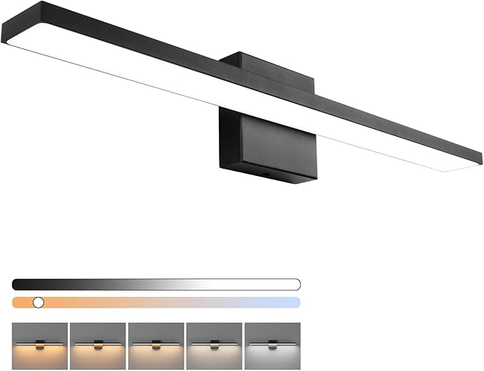 Ralbay 5 Color Temperature Dimmable LED Modern Bathroom Vanity Light Bar 24inch Matte Black Modern Acrylic Bathroom Wall Lighting Fixtures Over Mirror