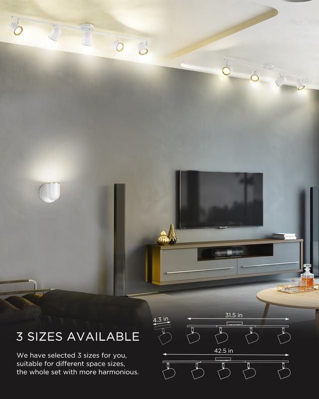FEMILA Track Lighting, Led Track Light, GU10 Bulbs Included, 44" Flush Mount Ceiling Spot Lights, for Living Room, Gallery, Bedroom, Hallway, 4FS78TL-5 WH