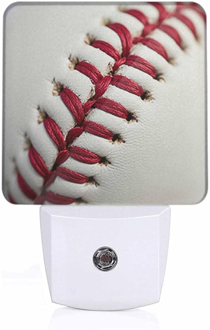 Baseball Stitching LED Night Lights Plug into Wall Red Stitching 0.5W Plug in Night Light, Dusk to Dawn, Bright Nightlight Auto On/Off, for Room Bedroom Bathroom