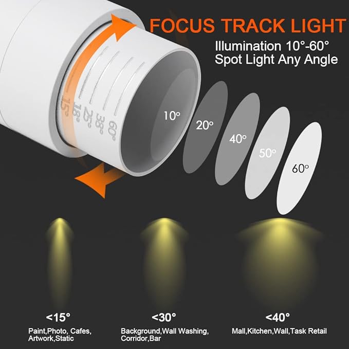 EAGLOD 15W H Track Light Heads,Focusing LED Track Lights Fixtures for Accent Retail Artwork, Linear Track Light H Type 3000K Warm White 120V Beam Angle 15 to 60 Degrees Halo Type - 6 Pack (White)