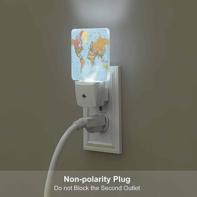 World Map Night Lights Plug into Wall Colored World Map Night Light with Dusk to Dawn Sensor for Home Bedroom Bathroom Living Room 0.5W Sleep-Friendly