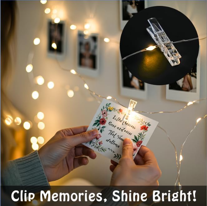 Photo Clip String Lights 33FT 100 LED Fairy Lights Bedroom Dorm | 45 clear clips, remote, USB and battery powered design. Perfect for bedroom, dorm, party and memory wall decor