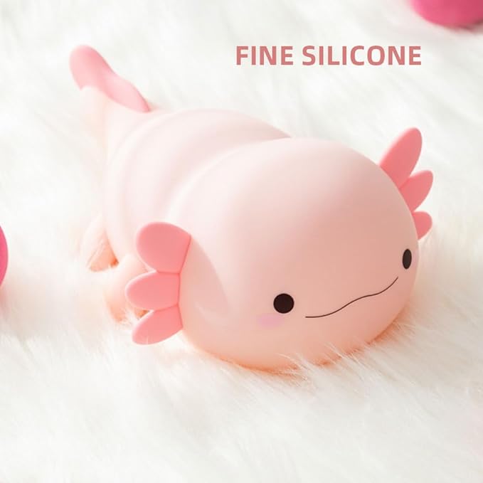 Axolotl Night Light – Cute Rechargeable Dimmable Silicone Lamp for Kids, Kawaii Bedside & Nursery Decor, Trendy for Girls & Boys (Pink)