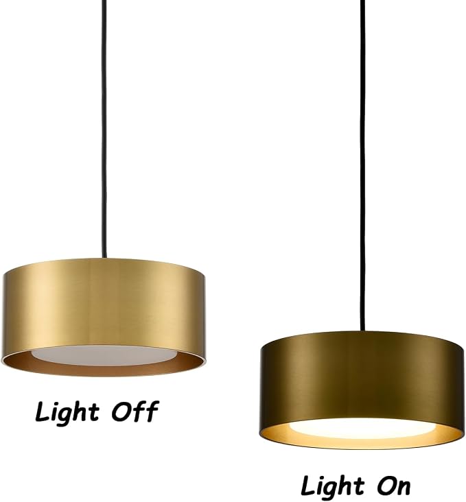 LED Mini Gold Pendant Light Adjustable for Kitchen Island Over Sink | Industrial Gold Mini Pendant Light with Built-in LED, Adjustable Cord 78.74" for Kitchen Island Dining Room Bedroom Bathroom