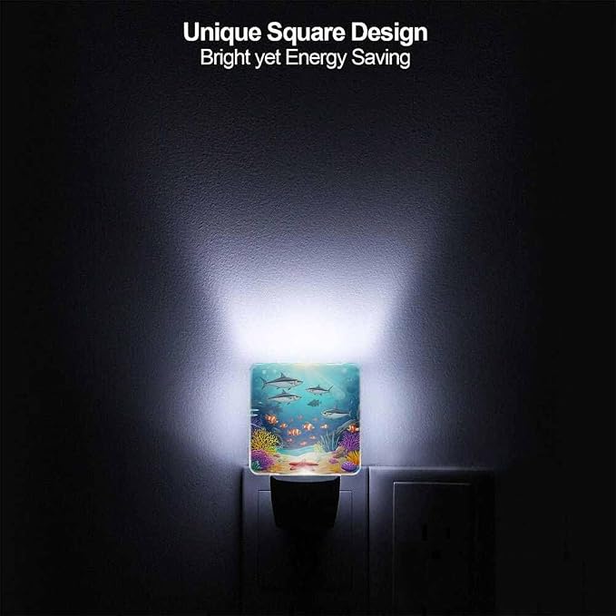 Marine Life LED Night Lights Plug into Wall Fish Algae and Corals in The Blue Water 0.5W Plug in Night Light, Dusk to Dawn, Bright Nightlight Auto On/Off, for Room Bedroom Bathroom