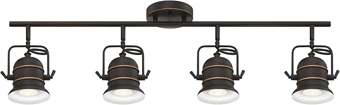 Westinghouse 6116800 Boswell Vintage-Style Four-Light Indoor Track Light Kit, Oil Rubbed Bronze Finish with Highlights,Metal Shades