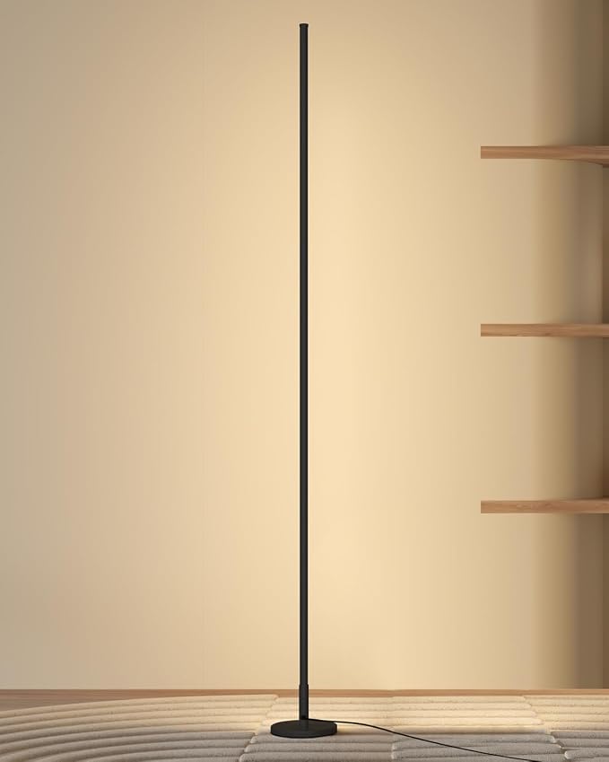 Minimalist Corner Floor Lamp - 2700K-6500K Dimmable LED Light | Modern Standing Mood Lamp with Remote Control for Living Room, Bedroom - 57" - 12W - Black - 1Pack