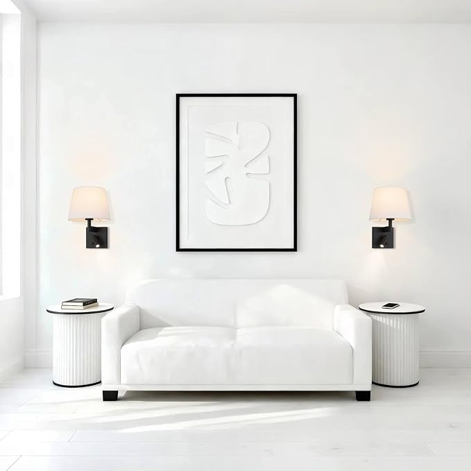 XiNBEi Lighting Wall Sconce LED Reading Light for Bedroom, Black, Hardwired | Linen Fabric Shade, On/Off Switch, Bedside Wall Lighting Fixture, Wall Mounted Lamp, For Living Room Study Hotel Office