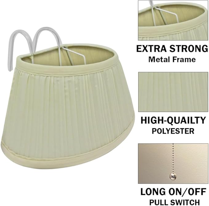 Evelots Bed Headboard Reading Lamp Book Light (2Pack) Soft Fabric Shade-Easy ON/OFF Pull Cord
