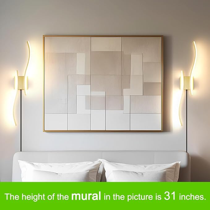 Daunton Modern Plug in Wall Sconce Set of 2, Gold Dimmable LED Wall Light with Remote Control, 3CCT Adjustable & Memory Function, Timer, Plug in Cord Wall Lamp for TV Wall Living Room Hallway Bedroom