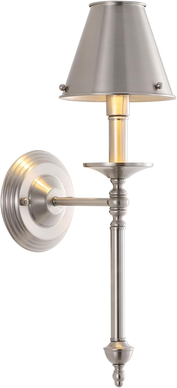 Brushed Nickel Wall Sconce Modern Bathroom Wall Lighting Vanity Light Fixtures with Metal Lampshade Industrial Mid Century Wall Mount Lights for Living Room Bedroom Stairs Corridor Mirror