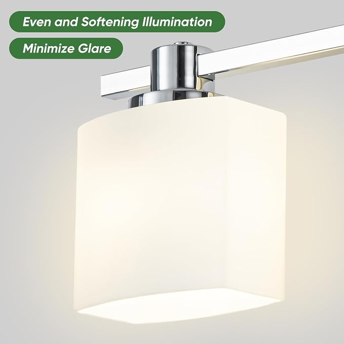 23 Inch Chrome Bathroom Light Fixtures Over Mirror 3 Light Bathroom Vanity Light Silver Modern Industrial Makeup Lighting Wall Sconce Shower Farmhouse Rustic Milk Glass Lamp Above Desk Sink