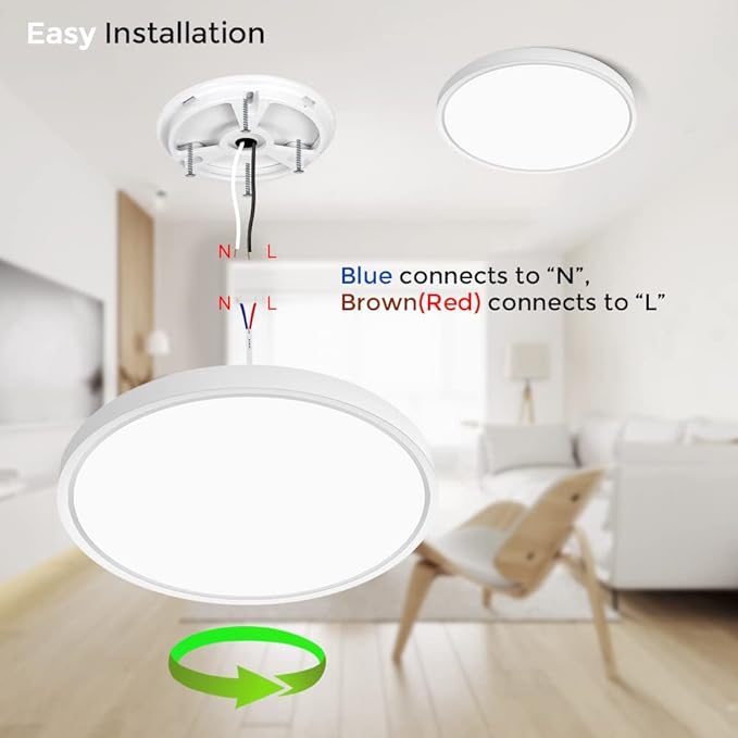 inShareplus 7inch LED Ceiling Light Fixture, White 12W(120W Equiv) 5000K Daylight White Flush Mount Ceiling Lights, Super Bright, Ultra-Thin, 1500LM Ceiling Lamp for Bedroom, Kitchen, Office, Hallway