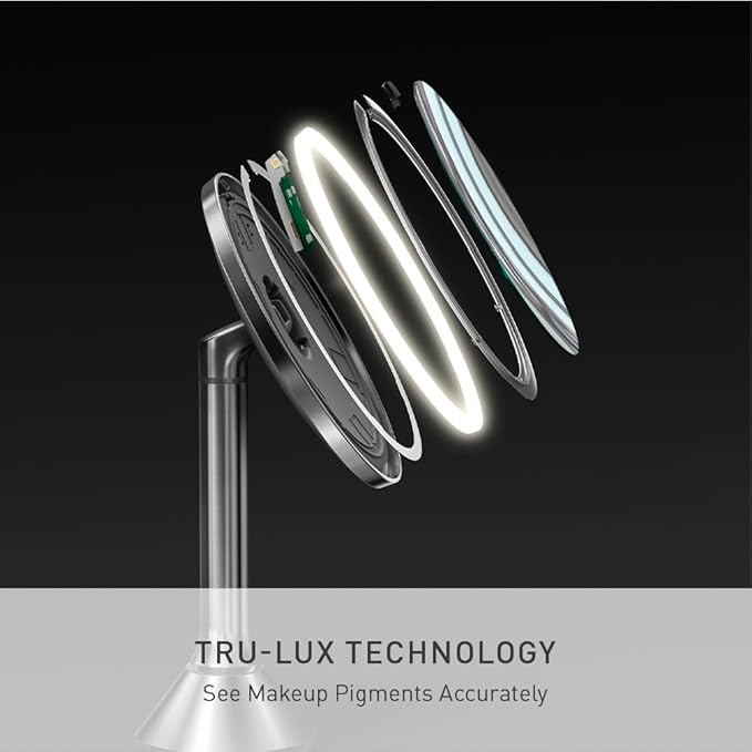 simplehuman Sensor Mirror, 5" Round Rechargeable Mini Travel Makeup Mirror, 10x Magnification, Brushed Stainless Steel