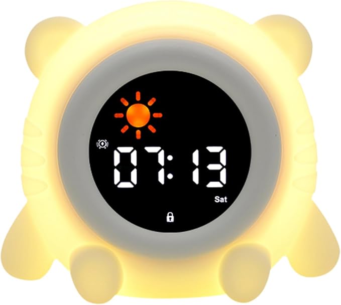 Tiger Cartoon Ok to Wake Alarm Clock, White Noise Tap Night Light for Room | 6 White Noise Sounds, 8 Light Modes, Dual Alarm & Snooze, Dimmable LED, Type-C Rechargeable, 12/24 Hour Display