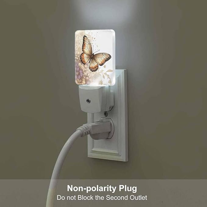 Butterflies Night Light Water Butterflies Fluttering Among The Flowers Plug into Wall with Dusk to Dawn Light Sensors 0.5W Warm Nightlights for Bedroom Bathroom Hallway