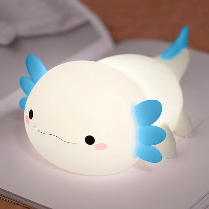 FAMIDUO Axolotl Night Light,Squishy Silicone Bedside Touch Lamp for Kids | Food Grade Silicone Nursery Light,Rechargeable/Dimmable/20Min Timer Axolotl Lamp,Baby Room Decor, Cute Gifts for Boys/Toddler