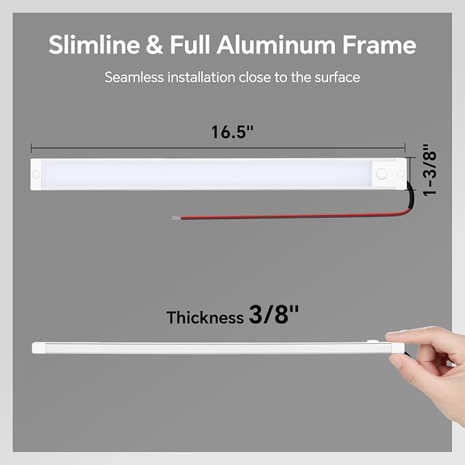 acegoo RV Interior Light Bar, 12V LED Light Strip (Warm White, 16.5 inch) | Sleek Design, Integral Dimmer Switch & Red Night Light. For Motorhome Camper Trailer Countertop Under Cabinet Lighting