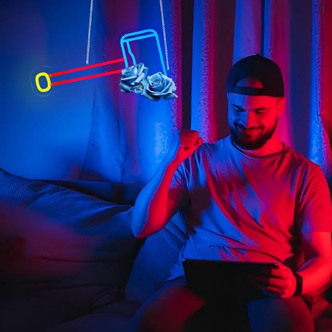 Neon Sign, FPLL Neon Signs for Wall Decor Blue Red LED Signs for Man Cave Game Room Home Party Birthday Decor Bar Beer Sign - USB Powered