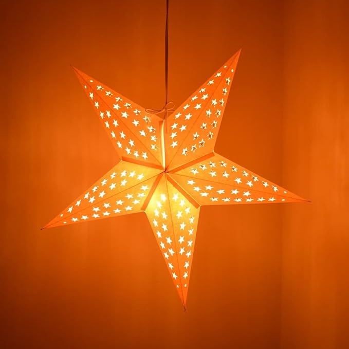 Solid Yellow Paper Star Lantern with 12 Foot Power Cord Included