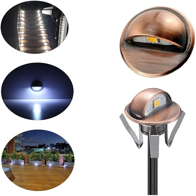 10 Pack Low Voltage Deck Lights kit, Φ1.38 Cold White LED Lighting Bronze | IP65 waterproof, Half Moon Shape Design, Outdoor Decoration Fit for Step Stair Garden Yard Landscape Pathway