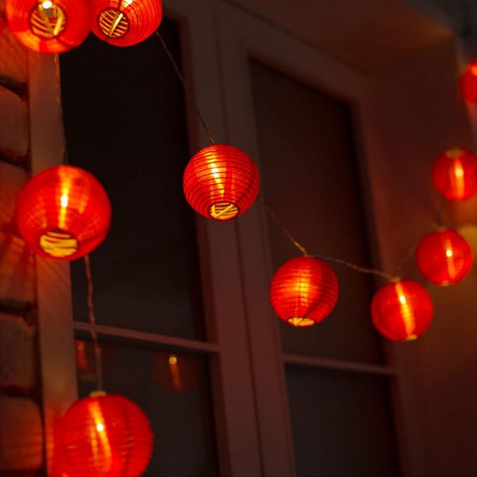 Red Lantern String Lights 9.8ft 20 LEDs Battery Operated with Remote Control Hanging Lanterns String Lights for Chinese New Year,Spring Festival,Wedding,Party Decoration,Christmas