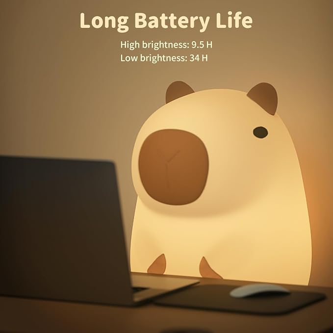 Led Cute Capybara Night Light, Dimmable Nursery Kawaii Lamps, Super Squishy Silicone USB Rechargeable Touch Control Night Lamp for Kids Adults, Used for Camping Party Room Decor (Capybara)