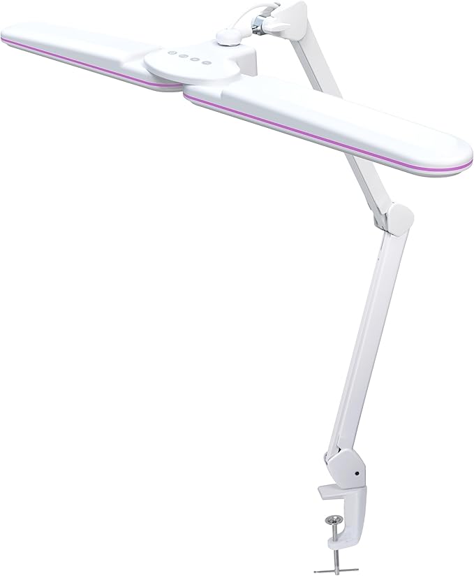 Neatfi Elite HD XL LED Desk Lamp | 3 Light Modes | Non-Polar Dimming | Eye-Caring Desk Light for Home Office, Drafting, Beauty Shop, Workbench (CCT with Clamp, Pink Ring, 17 Inches)