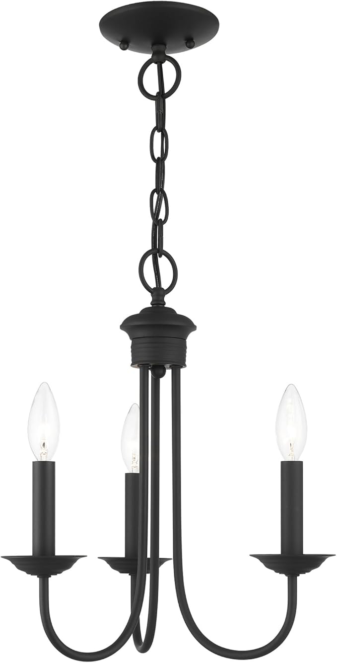 Livex Lighting 42683-04 Steel 3 Light Chandelier for Home Decor, 1 Black Ceiling Light Fixture, Perfect for Living Room or Bedroom Decor