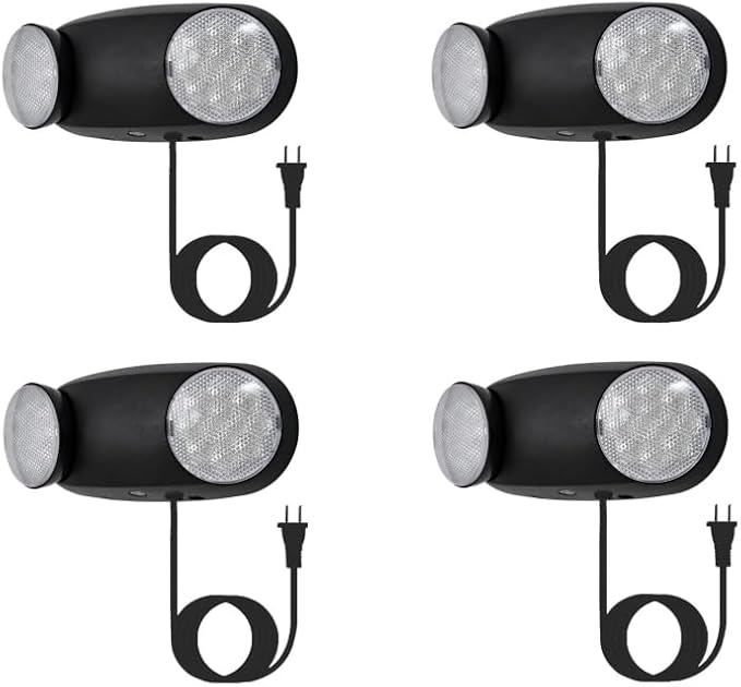 TANLUX LED Emergency Lights with Battery Backup, Commercial Emergency Light Fixtures for Business Home Power Failure Emergency Exit Sign Lighting with 1.0 Meter Plug in Cord(Black, 4 Pack)