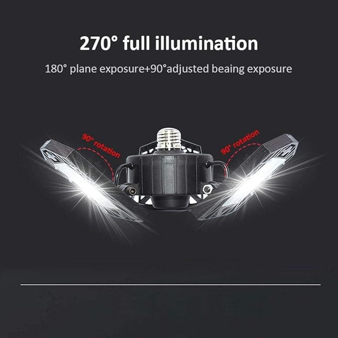 Deformable LED Garage Light - 6000 Lumen 6500K Daylight 60W, Three Leaf Garage Organization Ceiling Lighting, Pack of 4