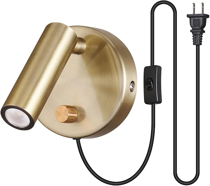 Surface Wall Mounted Reading Light Sconces Lamp Physical Knob Dimmer Switch LED 5W Warm White 3000K (Bronze Plug Cord)