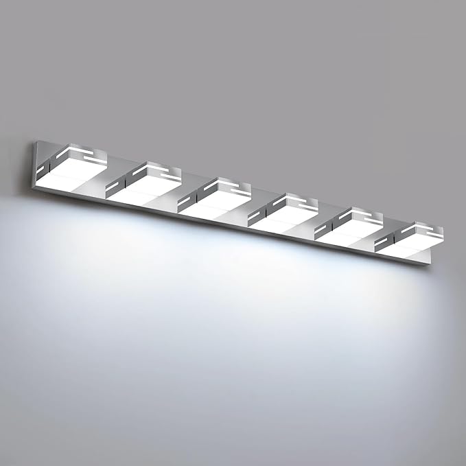 LED Modern Bathroom Vanity Light Fixtures, 6-Light 40-inch Dimmable Chrome Vanity Lights for Bathroom Lighting Fixtures Over Mirror, with 350° Rotatable Heads (Cool White 6000K)