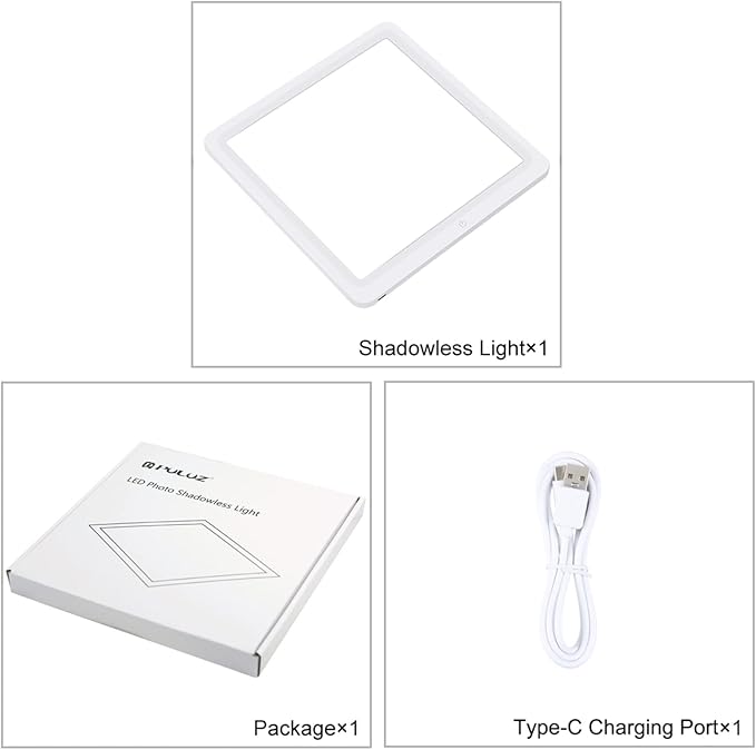 PULUZ LED Photography Shadowless Bottom Light Lamp Panel Pad for 30cm Light Box, Photography Softbox Bottom Light for Food Jewelry Cosmetic Crafts Type-C Plug