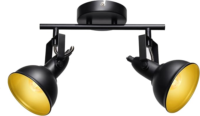 HiBay 2-Light Track Lighting Fixtures, Industrial Ceiling Wall Spot Lights Kit, Flexible LED Spotlights Black for Kitchen Bedroom Bedside Picture, E12 Base (Bulbs Not Included)
