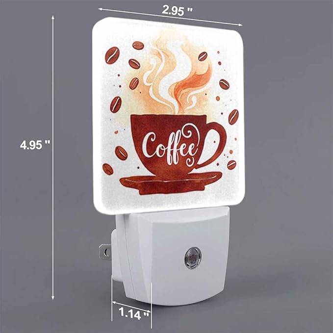 Coffee Night Light Watercolor Coffee Cup with Smoke LED Night Lights Plug into Wall for Stairway Hallway Bedroom 0.5W Nightlight
