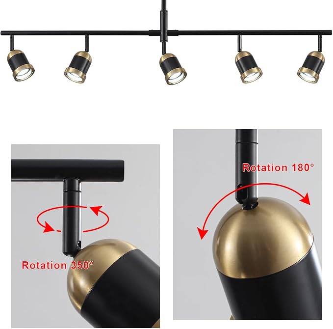 5-Light Track Lighting Kit Black Track Light Flexibly Rotatable Light Head Adjustable Height Modern Spotlight for Kitchen Living Room Dining Room Bedroom Closet Bar