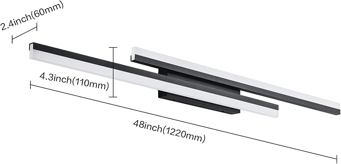 PRESDE 48 Inch Bathroom Light Fixtures Black Vanity Light Bar LED Modern Bath Lighting Over Mirror Dimmable