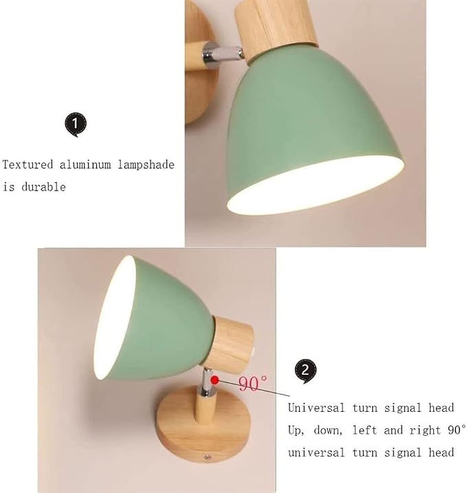 LED Indoor Wall Light, Wall Sconce Indoor Bedside Lamp Wall Wash Light Fixtures Wall Sconce Lamps E27 Wood Lamp Holder for Living Room Aisle Corridor Bedside Reading (Color : Green)