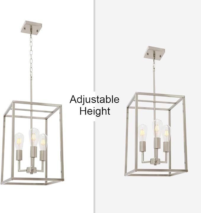 3 Light Classic Indoor Chandelier Brushed Nickel Finish Foyer Lantern Pendant Lighting for Hallway Kitchen Dining Room
