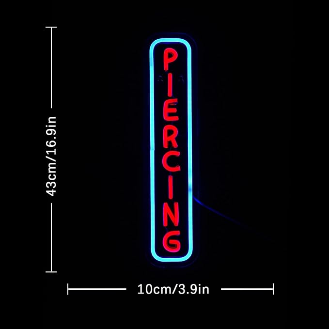 Piercing Neon Sign for Wall Decor Dimmable Letter LED Neon Sign for Salon Studio Shop Red Neon Lights for Body Piercing Business Store Tattoo SPA Shop Wall Decoration