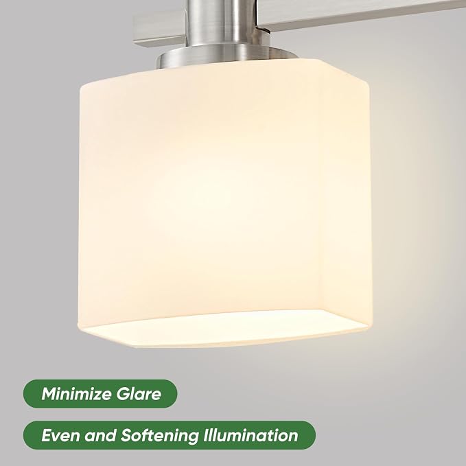 Bathroom Light Fixtures Over Mirror Bathroom Vanity Light Silver Modern Industrial Makeup Lighting Wall Sconce Farmhouse Rustic Milk Glass Lamp Desk Sink (Brushed Nickel, 23 Inch, 3 Light)
