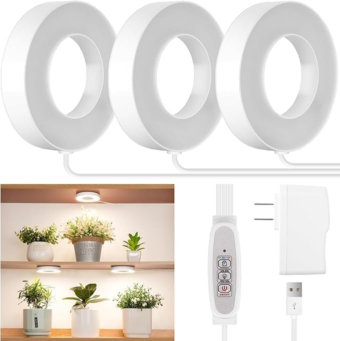 LORDEM Ceiling Grow Light 144 LEDs Full Spectrum for Indoor Plants, Tri-Head Design with Auto Timer (4/8/12H) & 4 Dimmable Levels, Corded Hanging Lamp for Small Plants