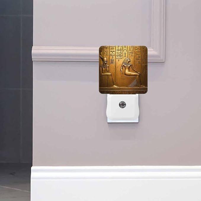 Egyptian Hieroglyphs Night Light Plug-into Wall Ancient Gold Art Nightlight Lamp with Dusk to Dawn Sensor, Led Lamp 0.5W Energy Efficient for Home Decor