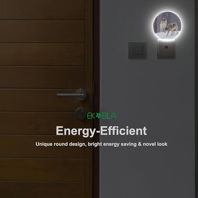 EKOBLA Wolf Spirits Night Lights Plug into Wall Wolf Howling in Woods Magical Wildlife Animal Plug-in Nightlights Dusk to Dawn Sensor Home Wall Decor Round Lamp for Boys Girls Men Women