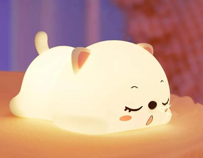 Tap Control Cute Cartoon Silicone USB Rechargeable Night Light, Squeeze Soft Silicone Animal Timing Bedside Sleep Lamp