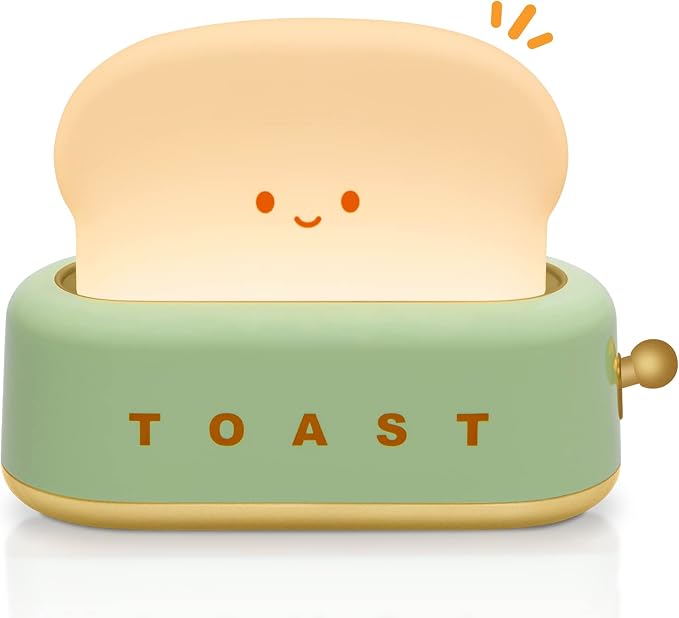 Desk Decor Cute Toast Lamp Small Desk Lamp Night Light for Kids | Rechargeable with Smile Face Kawaii Decor for Bedroom, Table, Bedside, Desk Gifts for Kids and Adults